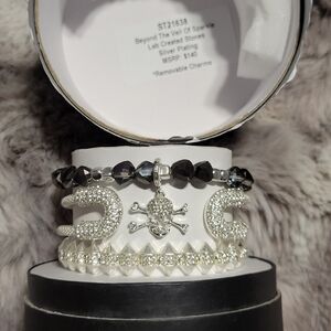 Silver and Black Charm Bracelet Set